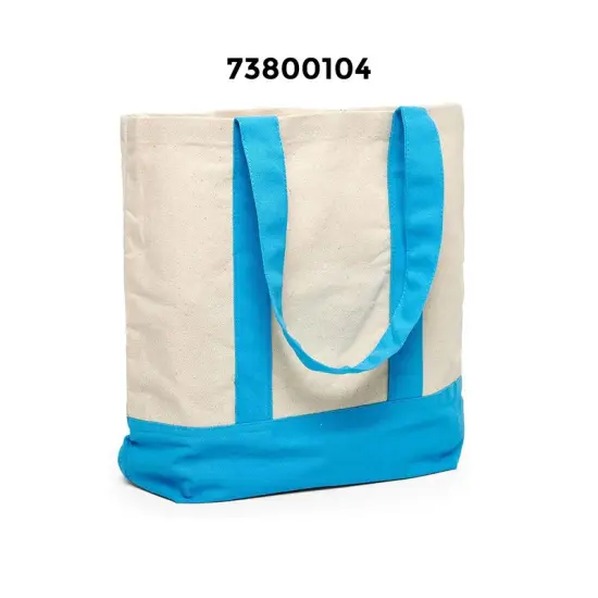 Chic Canvas Tote Bag with Two-Tone Accent 14 5/16" x 4 1/4" x 12 1/2" Sky Blue / Natural {3}