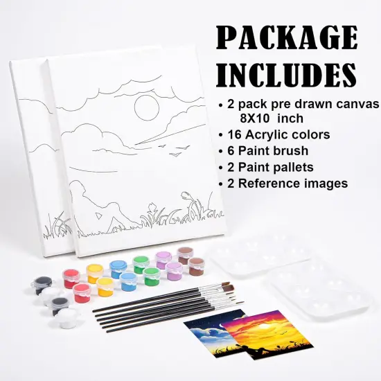 2 Pack 8x10 Pre Drawn Canvas for Painting for Adults Sip and Paint Kit for Adult's Couple's Date Night Party {5}