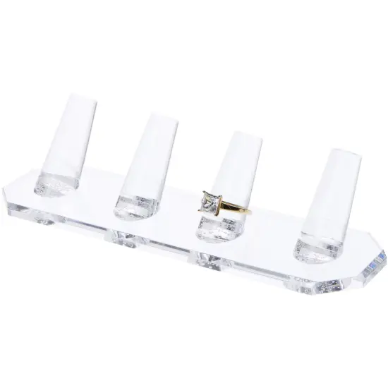 Plymor Clear Acrylic Ring Finger Display, Four, 6.875" W x 2" D x 1.75" H {3}