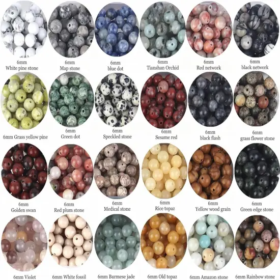 1200pcs 6mm Natural Round Stone Beads,Multiolor Crystal Energy Stone,Loose Gemstone Accessories Hole Size 1mm {2}