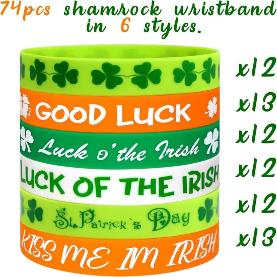 74PCS St. Patrick's Day Shamrock Rubber Wristbands Bracelets {5}
