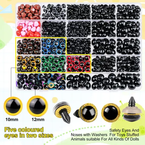 1100PCS Safety Eyes and Noses, Amigurumi Safety Eyes for Crocheting, Colorful Doll Crochet Eyes with Washers for Plush Animal, Crochet Toy, Stuffed Doll and Teddy Bear (Various Sizes) {5}