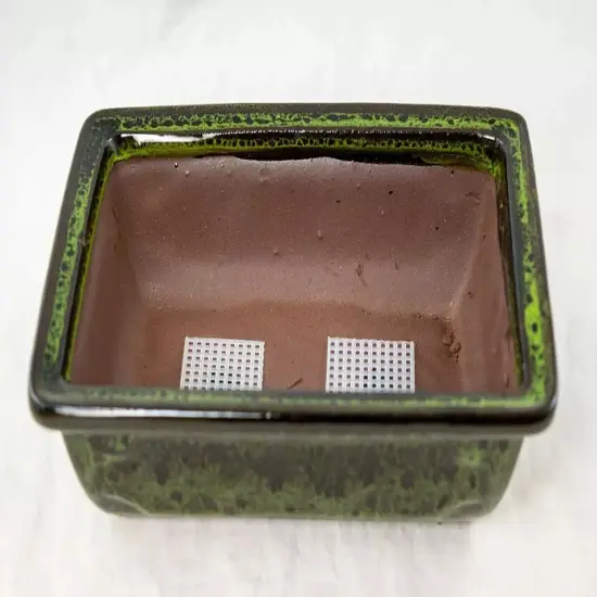 Rectangular Glazed Bonsai & Succulent Pot + Mesh 8"x 5.75"x 2.5" - Moss Green {2}