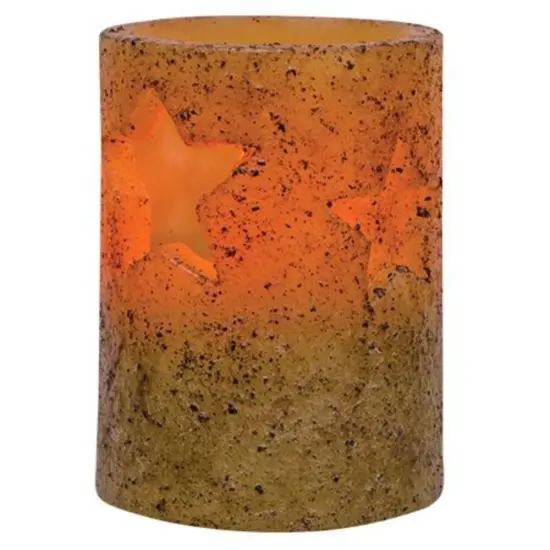 Burnt Ivory Star Cut-Out Timer Pillar Candle &ndash; Battery Operated with 6-Hour Timer {1}