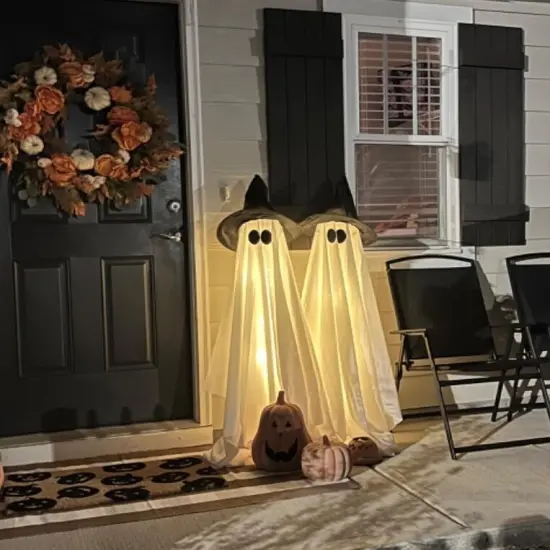 Halloween Decorations Outdoor Indoor 2pcs Spooky Ghost with Witch Hat Scary Ghosts with LED Lights Halloween Decor for Yard Garden Lawn {6}