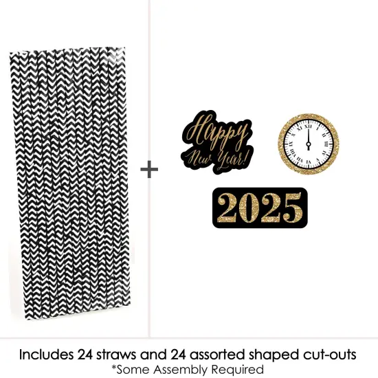 Big Dot of Happiness New Year's Eve - Gold Paper Straw Decor - 2025 New Years Eve Party Striped Decorative Straws - Set of 24 {4}