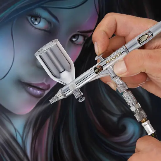 SB86 High Precision Detail Control Dual-Action Side Feed Airbrush Set Kit with a 0.2mm Fluid Tip, 1/2 oz. Gravity Cup {6}