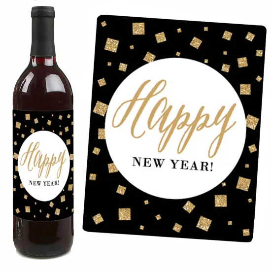 Big Dot of Happiness New Year's Eve - Gold - 2025 New Years Eve Party Decorations for Women and Men - Wine Bottle Label Stickers - Set of 4 {7}