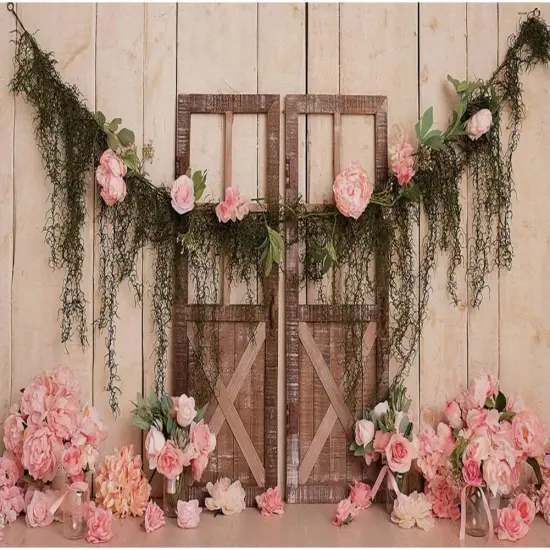 10x6.5ft Wedding Backdrop Rustic Pink Rose Flowers {2}