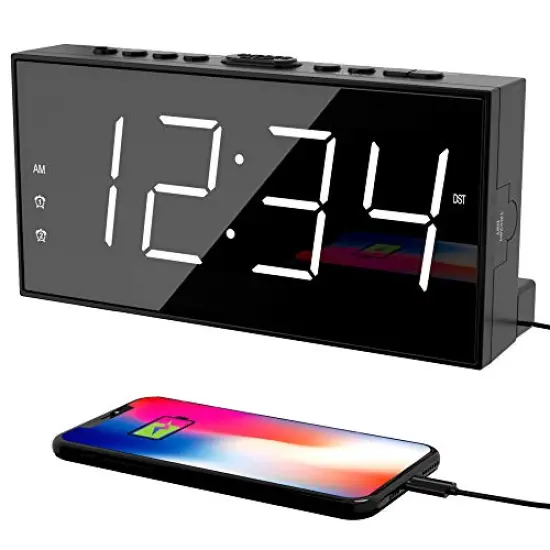 Clock for Bedroom, 2 Alarms Loud LED Big Display Plug in Simple Basic Digital Clock with USB Charging Port, Adjustable Volume, Dimmable, Snooze for Deep Sleepers Kids Elderly Home Office {2}