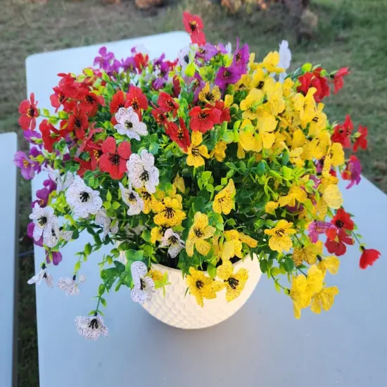 12 bundles Outdoor Artificial Flowers UV Resistant Spring Plants Fake Silk Flowers Greenery Shrubs Plastic Flower Faux Plants for Outside Indoor Decor {1}