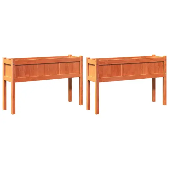 vidaXL Garden Planters 2 pcs with Legs Wax Brown Solid Wood Pine {2}