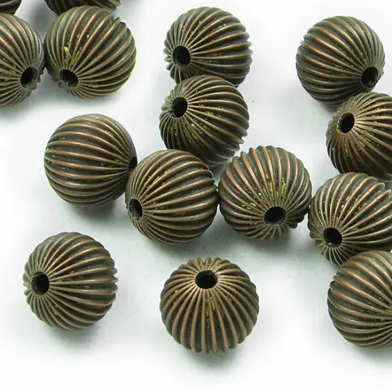 6 Packs of 14mm x 14mm Round Pleated Metal Beads 8 Inch Strand {1}