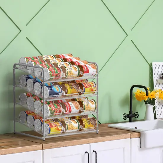 Can Rack Organizer 4-Tier Metal Can Rack Organizer Holds Up to 48 Cans, Can Dispenser for Pantry, Kitchen, Cabinets and Countertops Silver {5}