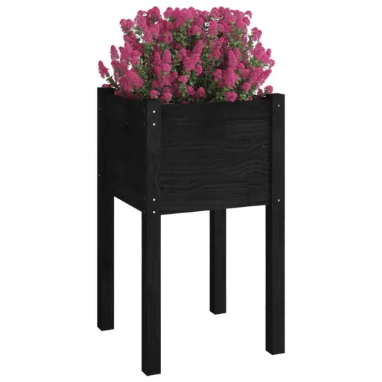 vidaXL Garden Planters 2 pcs Black 15.7"x15.7"x27.6" Solid Wood Pine {3}