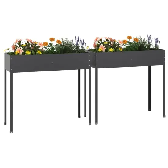 vidaXL Garden Planters 2 pcs Anthracite Galvanized Steel {3}