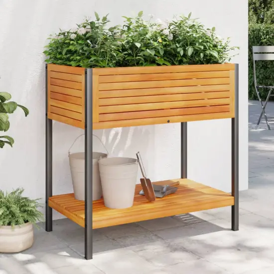vidaXL Garden Planter with Shelf 31.5"x17.7"x31.5" Solid Wood Acacia and Steel {1}