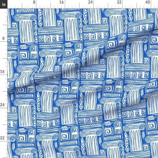 Various Fabrics by the Yard or Fat Quarter Greek Columns Greek Key Architecture Doodle City Life Blue Ancient Greece Custom Printed Fabric by Spoonflower {1}
