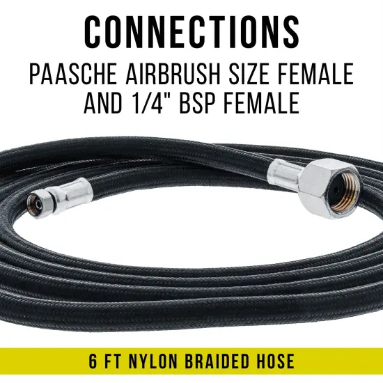 6 Foot Braided Airbrush Hose - Paasche 1/4&rdquo; NPT & 1/4" BSP Air Brush Hose Adapter Fitting Connectors for Regulator Compressor {2}