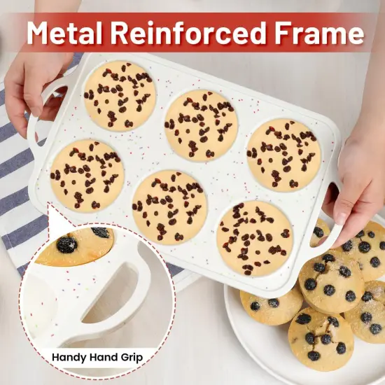 Large Muffin Pan, Metal Reinforced Frame 3.5 Inch Jumbo Silicone Muffin Pan Nonstick 6 Cups for Baking Jumbo Muffin, Frittatas, Jumbo Cupcakes 2 Pack Confetti {3}