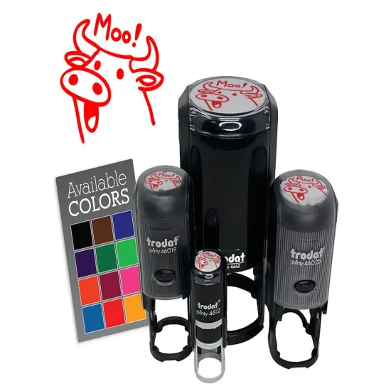 Silly Cartoon Cow Moo Self-Inking Rubber Ink Stamper for Crafting Planner Green {7}