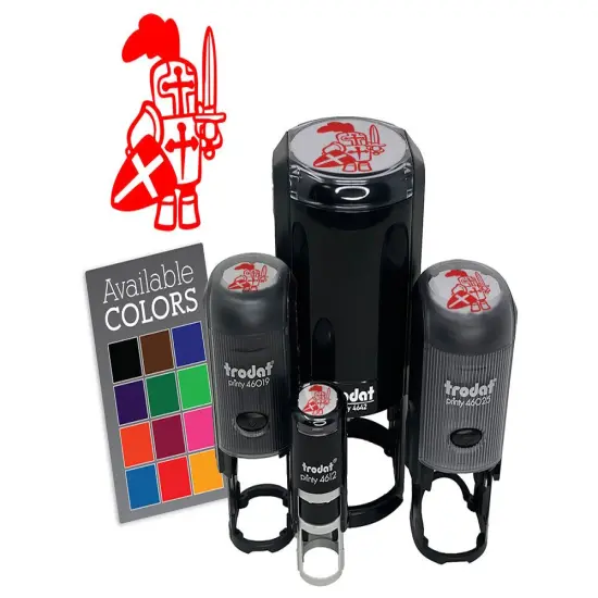 Little Cartoon Knight Paladin Templar with Shield and Sword Self-Inking Stamp Green {7}