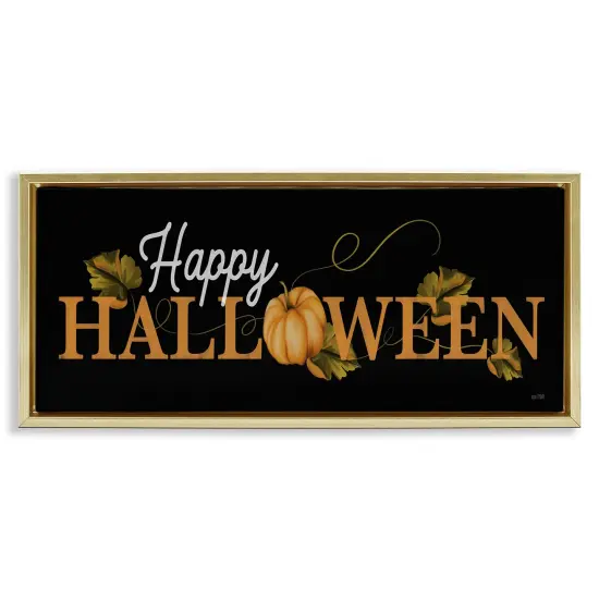 Happy Halloween on Black Floating Frame Canvas Art Gold {1}