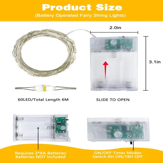 4 Pack 60 LED Fairy String Lights Battery Operated with Timer- 20FT (Warm White) {4}