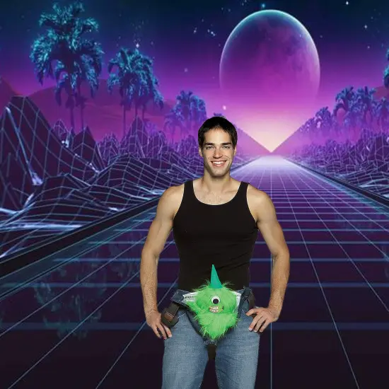 Furry Green One Eyed Monster, Costume Codpiece Funny Halloween Gag Wearable Accessory {5}