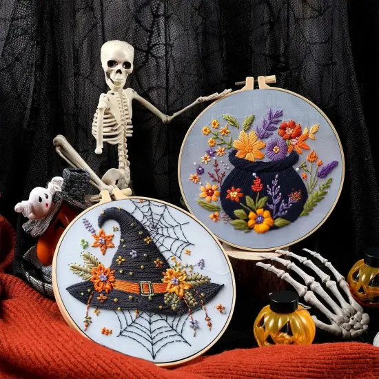 Halloween Embroidery Kit, Halloween Cross Stitch Kit, 4 Set, Adults, Unisex, 6 Inch, Non-Foldable {3}
