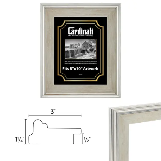 Cardinali Plein Air, Silver 8x10" Picture Frame with Acrylic Glazing & Cardboard Backing, for Photography or Canvas Frame, 3 Wide Moulding, 1/2 Rabbet Depth, D-Ring Hangers Included {4}