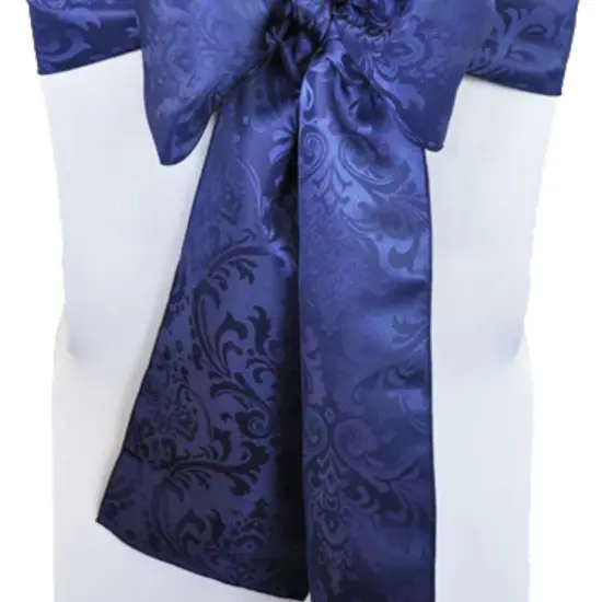10 Pieces Navy Blue Floral Damask Jacquard Chair Sashes 7.5 x 108 Inches {3}