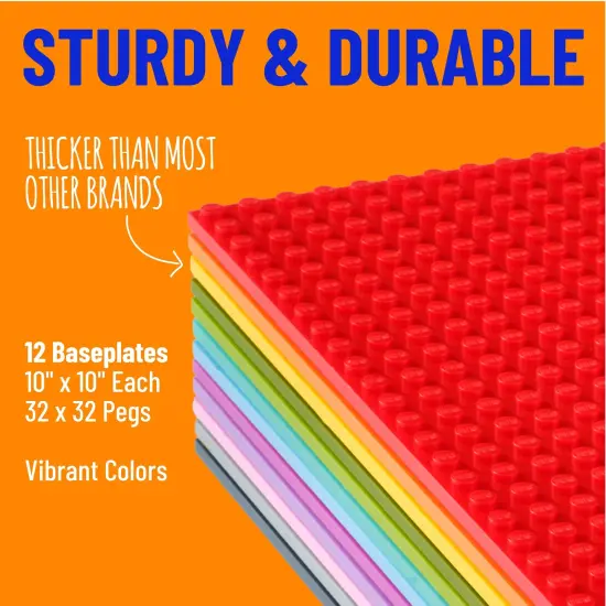 Strictly Briks 12 Pack Baseplates 10x10 in, Stackable Building Plates with 32 x 32 Studs, Mats, Bases, Boards, Sheets 100% Compatible with All Major Brands, Vibrant Colors, Ages 3-14 Multicolor {2}
