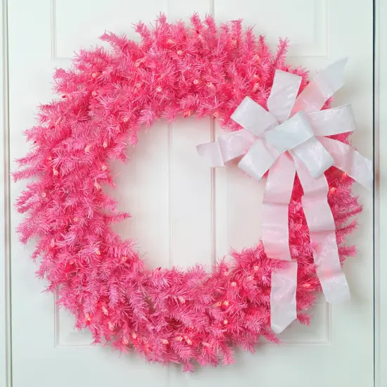 Northlight 36" Pre-Lit Pink Spruce Artificial Christmas Wreath, Pink Lights {1}