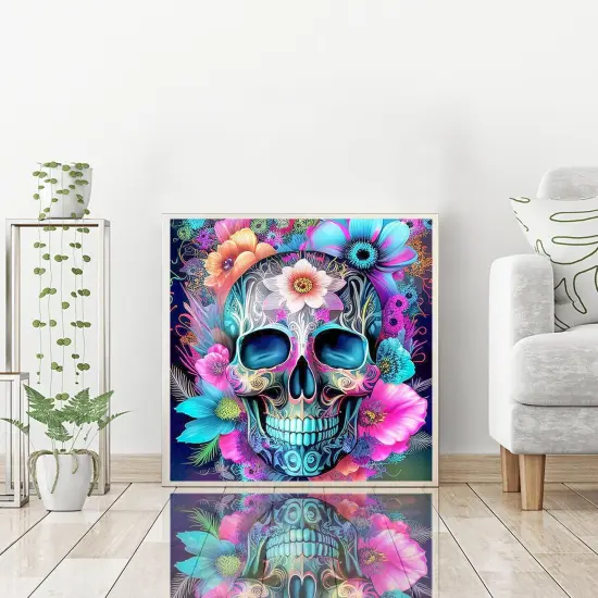 Skull Flower Diamond Painting Kits for Adults, Sugar Skull Diamond Art Kit Beginners DIY 5D Full Drill Round Skeleton Diamond Painting Gem Art for Home Wall Decor Gift 13.78 X 13.78 Inch {3}