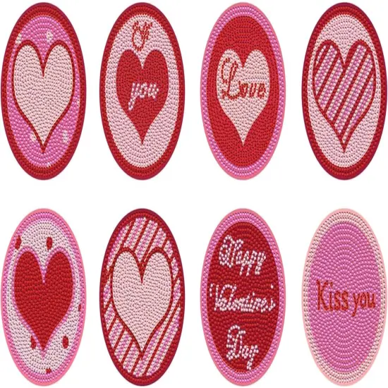 8 Pcs Diamond Art Painting Love Coasters with Holder,DIY Valentines Coaster Diamond Art Kits for Adults Beginners, Round Full Drill Diamond Art Craft Supplies QLBD-03 {1}