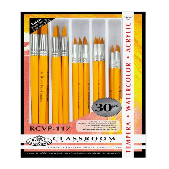 RCVP-117 | Gold Taklon Standard Handle 30pc Round Brush Value Set {1}