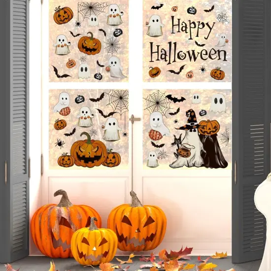 6 Sheets Halloween Window Clings Vintage Ghost Evil Pumpkin {5}