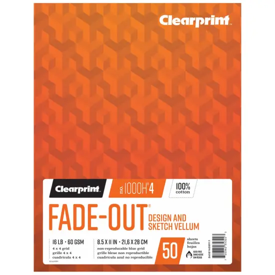Clearprint 1000H Design Vellum Pad with Fade-Out Grid, 16 lb. / 60 GSM, 100% Cotton, 50 Sheets/Pad {4}