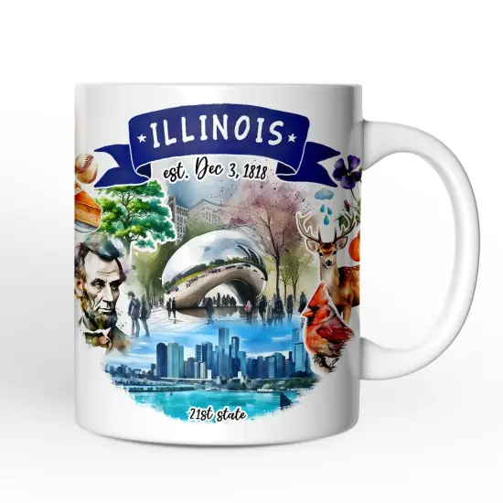Artistic Illinois State Themes and Landmarks Mug {4}