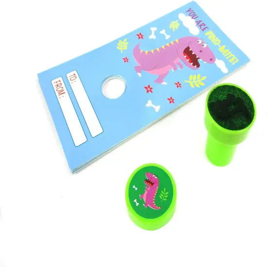 Tiny Mills 36 PACK Dinosaurs Valentine's Day Cards with Stampers for Valentine's Day Classroom Exchange Birthday Party Favor Prizes {2}