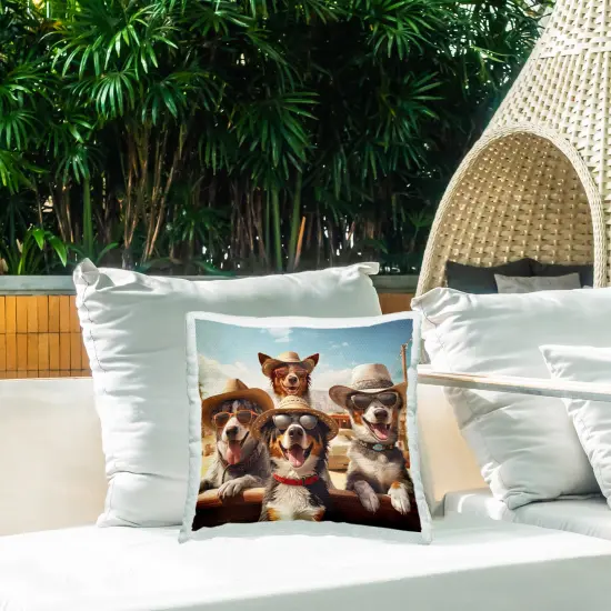 Dogs in Cowboy Hats Design by Jim Baldwin Outdoor Printed Pillow  {2}