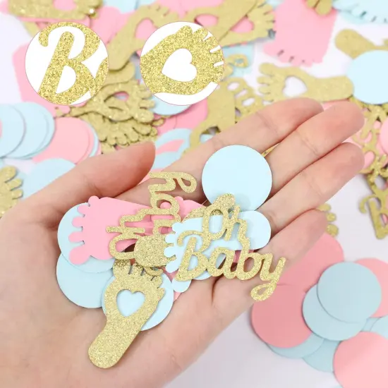 350 Pieces Gender Reveal Confetti Baby Shower Decoration Pink Blue Gold Round Glitter Confetti Oh Baby Footprints Table Paper Confetti for Gender Reveal Party Table Wedding Decor {4}