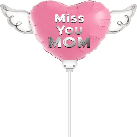 Heavenly Balloons on a stick Miss You Mom (pink) balloon heart shaped with angel wings {1}