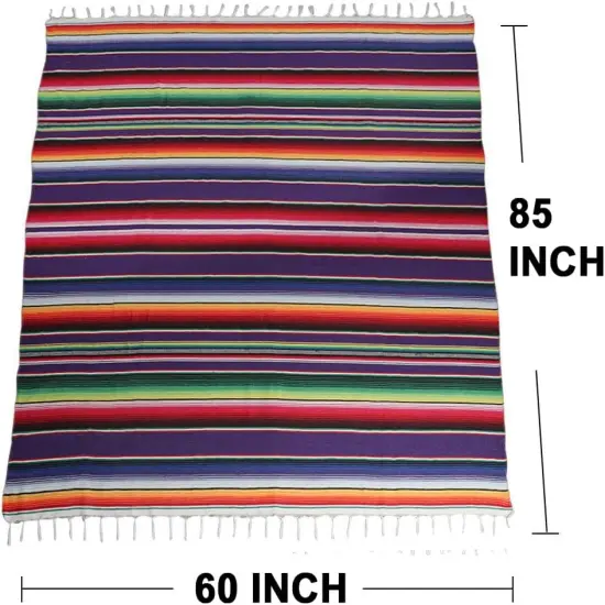 Mexican Tablecloth 60 x 85 Inch, Colorful Cotton Mexican Blanket with Fringe, Handwoven Beautiful Table Cloth for Mexican Fiesta Party Cinco de Mayo Decorations Perfect Picnic Blanket {3}