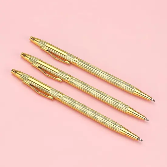 3 Pack Slim Metallic Retractable Ballpoint Pens Black Ink, Nice Gift for Business Office Students Teachers Wedding Christmas (Gold) {3}
