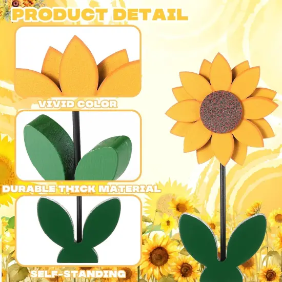 3 Pcs Summer Sunflower Wood Table Sign 7.1 Inch Sunflower Tabletop Home Decor Standing Rustic Wooden Yellow Centerpieces for Tables Kitchen Farmhouse Decoration {4}