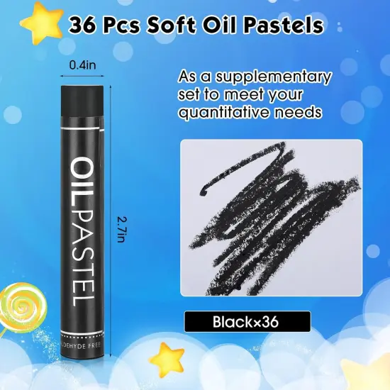 36 Pcs Soft Oil Pastels Bulk Artists Oil Crayons Single Color Creamy Pastels for Art Painting Drawing Blending for Back to School First Day of School Kids Students Artists (Black) {2}