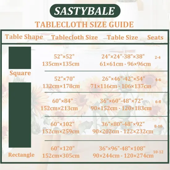 Sunflower Table Cloths 60 x 84 Inch Rectangle Summer Tablecloth, Water Proof Wipe Clean Dust-Proof White Polyester Fabric Table Cover for Fall Kitchen, Party, Picnic, Indoor, Outdoor {5}