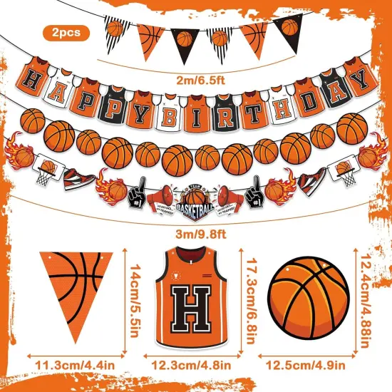 Basketball Happy Birthday Banners, Basketball Party Decorations, Basketball Garland Bunting, Basketball Theme Party Decorations, Birthday Photo Prop Pennant for Boys {2}